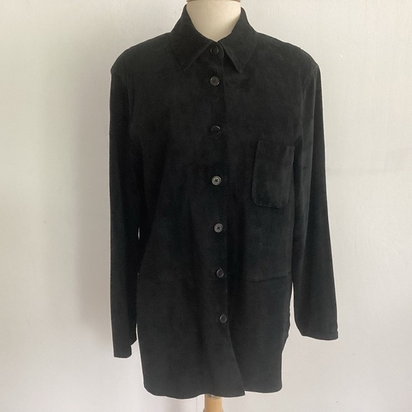 Vintage WILLI SMITH Black Suede Collared Button Cuffs Button Up Shacket Sz12 EUC - Picture 1 of 9